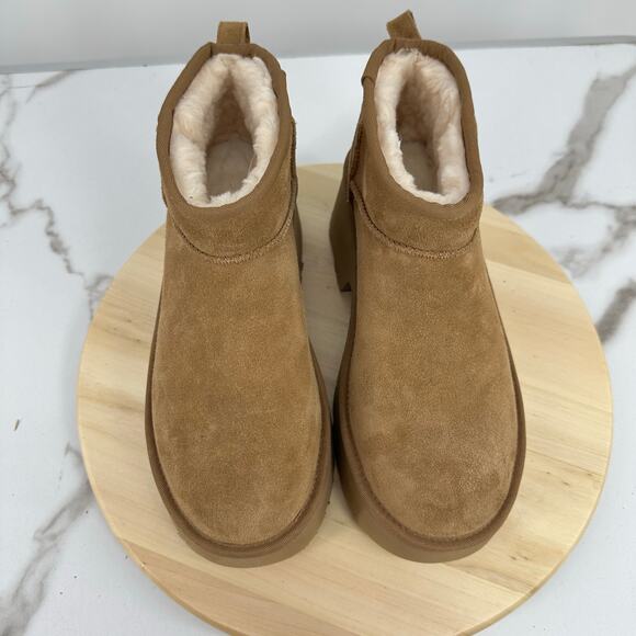 UGG Classic Ultra Mini New Heights Boots Chestnut Womens Size 10 Platform - Picture 3 of 10